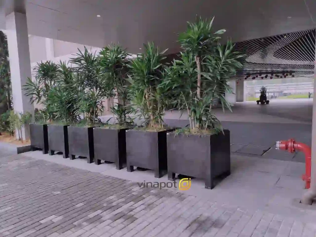 Chậu chữ nhật composite màu đen trang trí