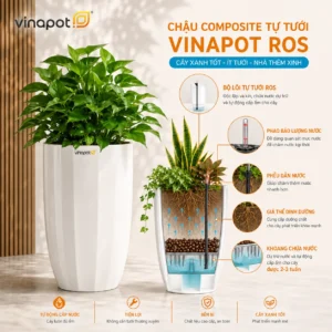Sơ đồ cấu trúc chi tiết lõi tự tưới thông minh Vinapot ROS bao gồm ống cấp nước, phao đo nước và hệ thống thẩm thấu ngược