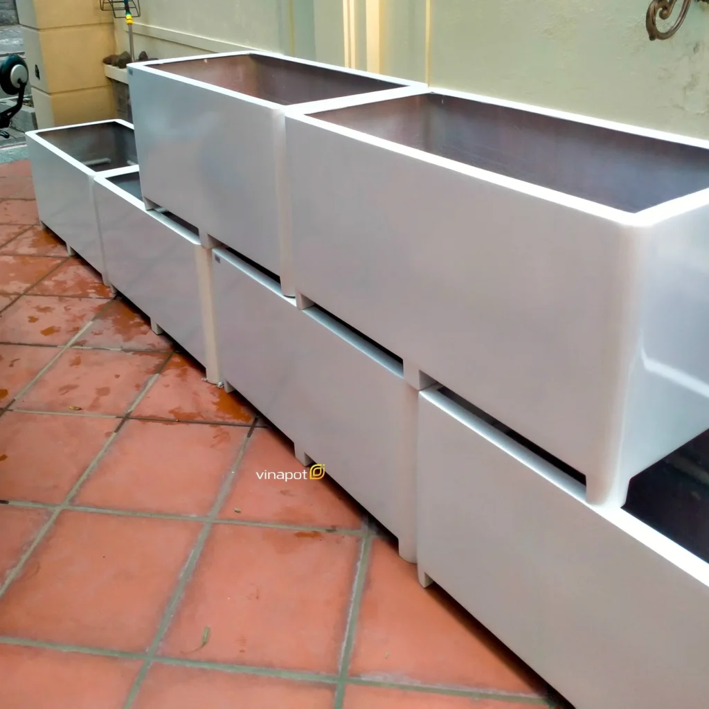 Chậu composite fiber Linaro chữ nhật bo cong góc Vinapot